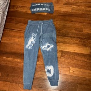 indigo tye dyed lounge pants and bandeau